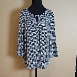 Liz Claiborne Black and White Pleated Tunic Blouse L
